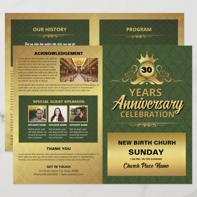 Church Anniversary Program Template (Fram/baksida)