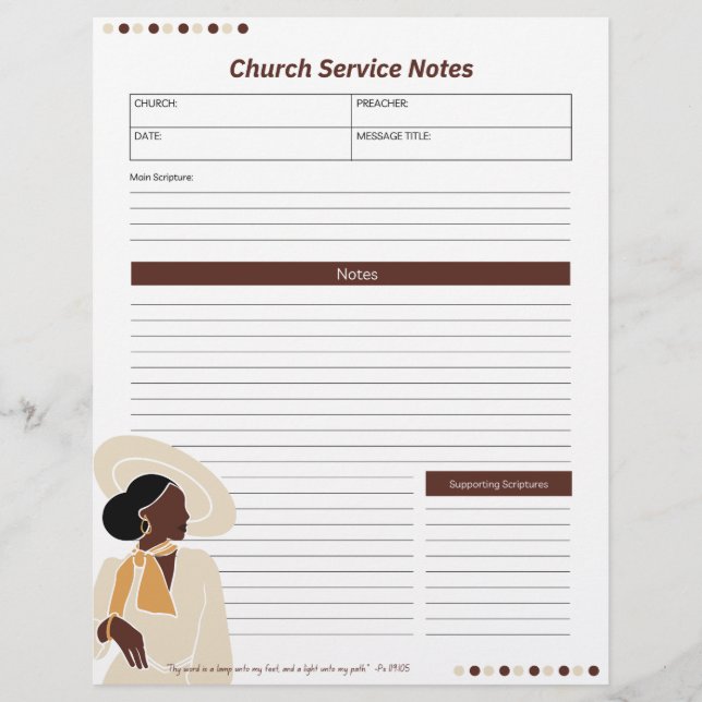 Church Black Woman Service noterar Christian Bible Brevhuvud (Framsida)
