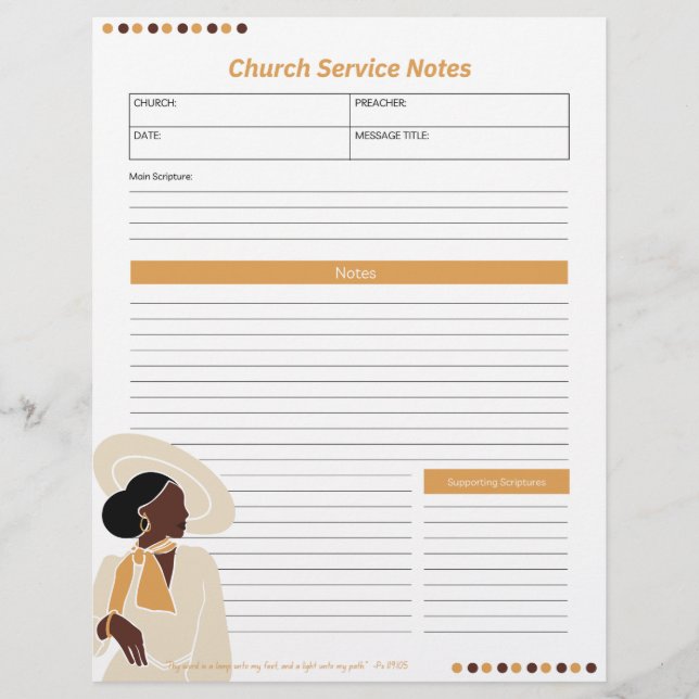 Church Black Woman Service noterar Christian Bible Brevhuvud (Framsida)