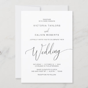 Church Bröllop Ceremony Firande, Black Script Inbjudningar