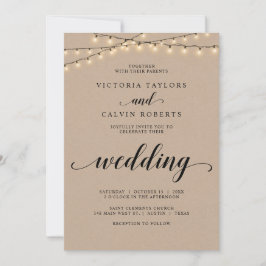 Church Bröllop Ceremony Firande, Brown Kraft Inbjudningar