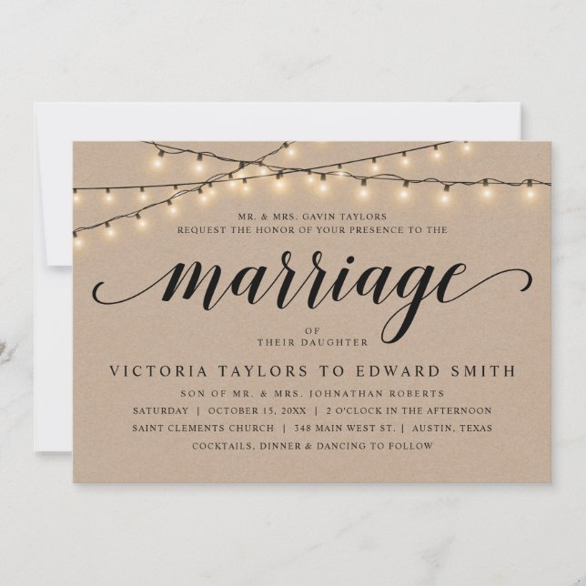 Church Bröllop Ceremony, Parents Hosting, Kraft Inbjudningar (Framsida)