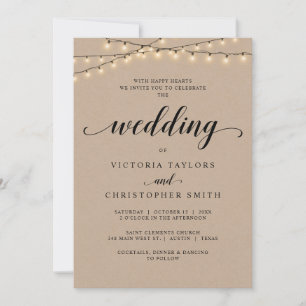 Church Bröllop Ceremony, String Ljus, Kraft Inbjudningar