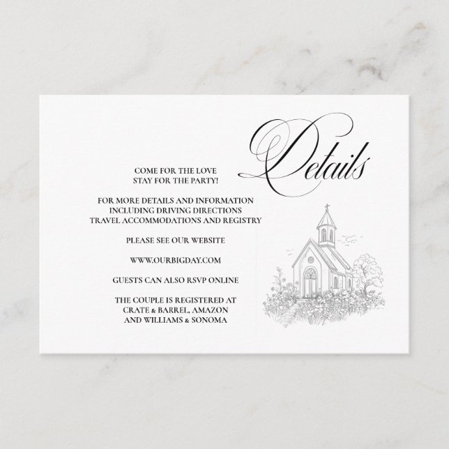 Church Calligraphy Enclosure Card Details Tilläggskort (Framsida)