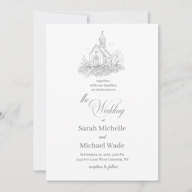 Church Calligraphy Wedding Invitation Inbjudningar (Framsida)