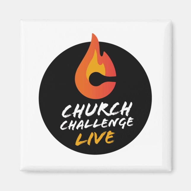 CHURCH CHALLENGE LIVE Orange Flamed C Square Magnet (Framsidan)