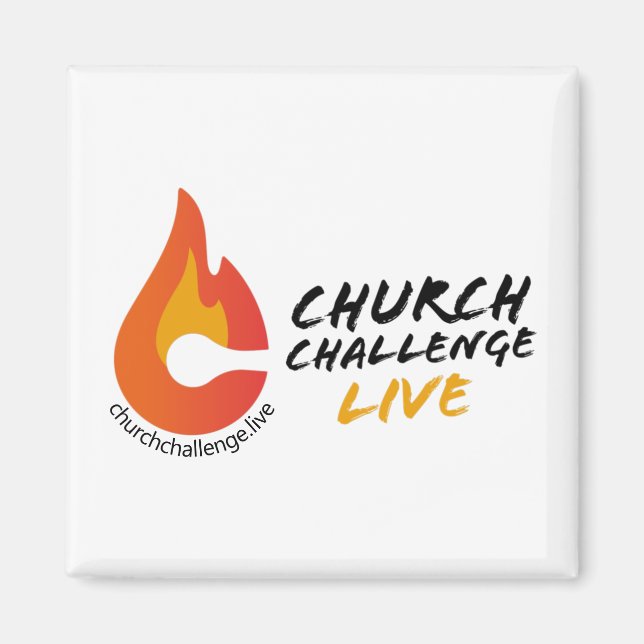 CHURCH CHALLENGE LIVE Orange Flamed C Square Magnet (Framsidan)