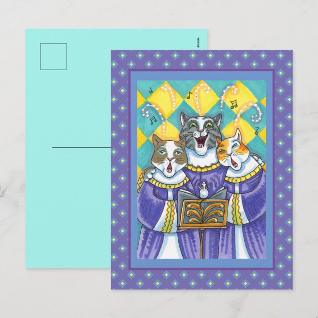 CHURCH CHOIR CATS & MOUSE SINGING CHRISTMAS SÅNG HELG VYKORT (Fram/baksida)