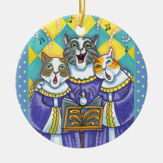 CHURCH CHOIR CATS & MOUSE SINGING CHRISTMAS SÅNG JULGRANSPRYDNAD KERAMIK (Framsidan)