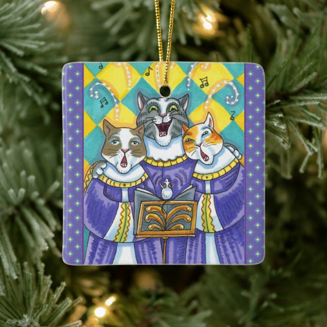 CHURCH CHOIR CATS & MOUSE SINGING CHRISTMAS SÅNG JULGRANSPRYDNAD KERAMIK (Träd)