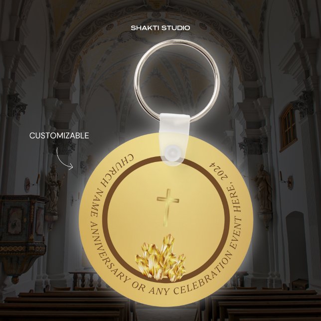 Church Christian Souvenir Guld Brown Keychain Nyckelring (Skapare uppladdad)