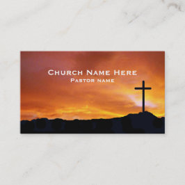 Church Cross Silhouette on a radiant sunset sky Visitkort