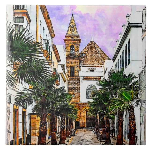 Church Nuestra Senora de la Palma. Cádiz, Spanien. Kakelplatta (Framsidan)