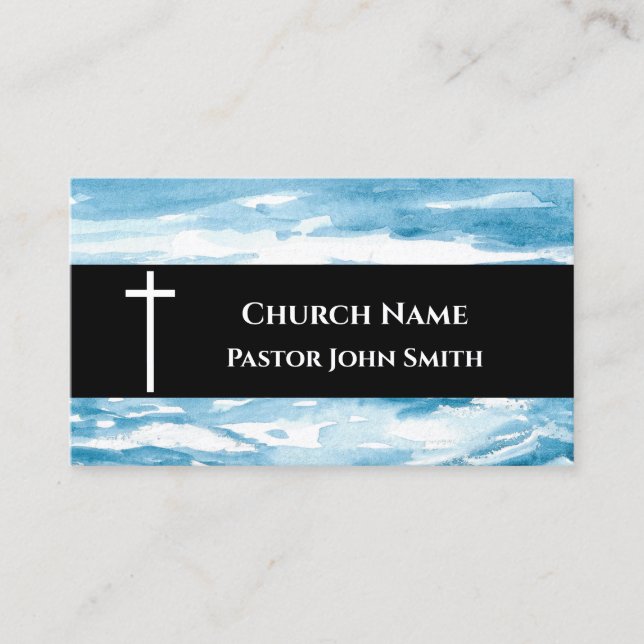 Church Pastor Abstract Blue Ocean Christian Visitkort (Framsida)