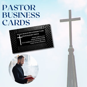 Church Pastor BLACK Leather Christian Magnetiska Visitkort
