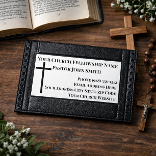 Church Pastor BLACK Leather Christian Visitkort