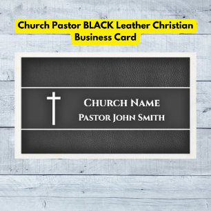 Church Pastor BLACK Leather Christian Visitkort