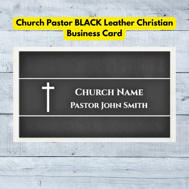 Church Pastor BLACK Leather Christian Visitkort (Church Pastor BLACK Leather Christian Business Cards)