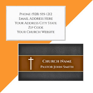 Church Pastor BLACK Leather Christian Visitkort