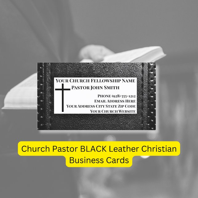 Church Pastor BLACK Leather Christian Visitkort (Skapare uppladdad)