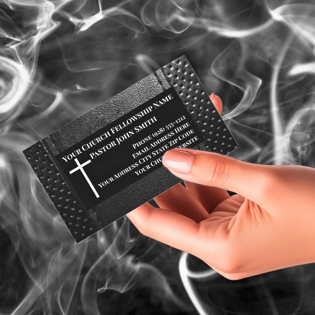 Church Pastor BLACK Leather Christian Visitkort (Church Pastor BLACK Leather Christian Business Card)