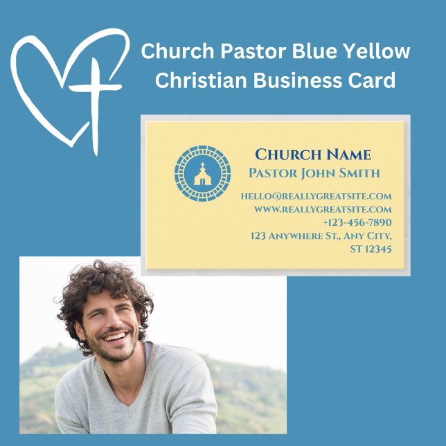 Church Pastor Blue Gult Christian Visitkort (Church Pastor Blue Yellow Christian Business Cards)