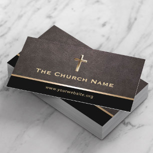 Church Pastor Elegant Leather Guld Heliga Kor Visitkort