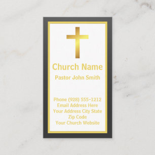 Church Pastor Elegant Simple Black Guld Visitkort