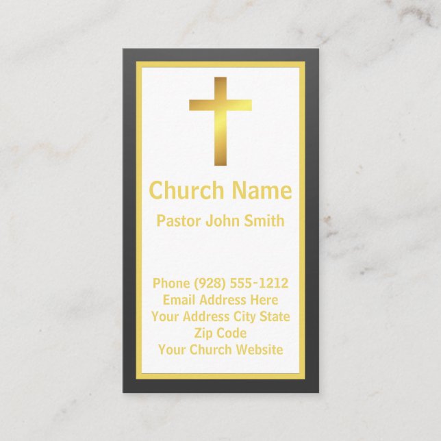 Church Pastor Elegant Simple Black Guld Visitkort (Framsida)