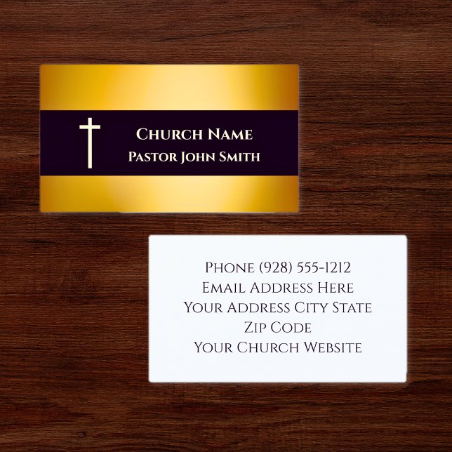 Church Pastor Guld Black Elegant Christian Visitkort (Church Pastor Gold Black Elegant Christian Business Card)