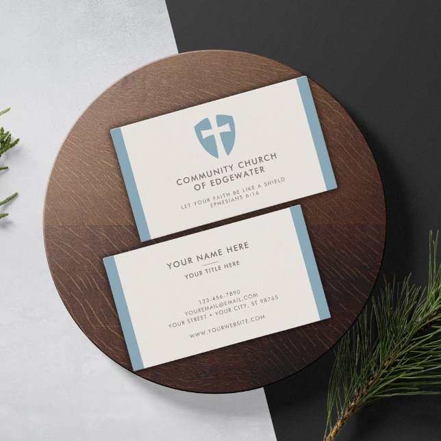 Church Pastor Modern Minimal Kor Shield Blue Visitkort (Skapare uppladdad)