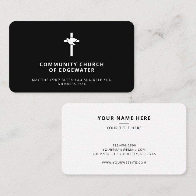 Church Pastor Modern Religiösa Kor Dove Black Visitkort (Fram/baksida)