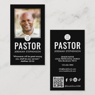 Church Pastor Modern Svart Foto QR Logotyp Visitkort