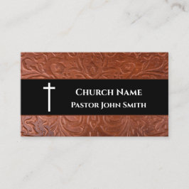 Church Pastor Rustic Leather Black Christian Visitkort