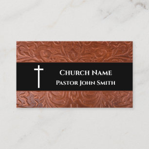 Church Pastor Rustic Leather Black Christian Visitkort