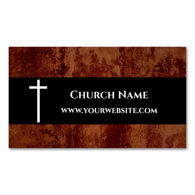Church Pastor RUSTIC Leather Christian Magnetiska Visitkort (Framsida)