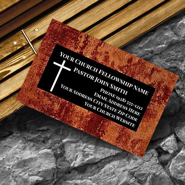 Church Pastor RUSTIC Leather Christian Visitkort (Rustic Faux Leather Black and White Church Pastor Business Cards)