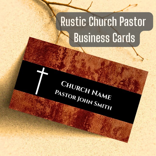 Church Pastor RUSTIC Leather Christian Visitkort (Rustic Church Pastor Business Cards)