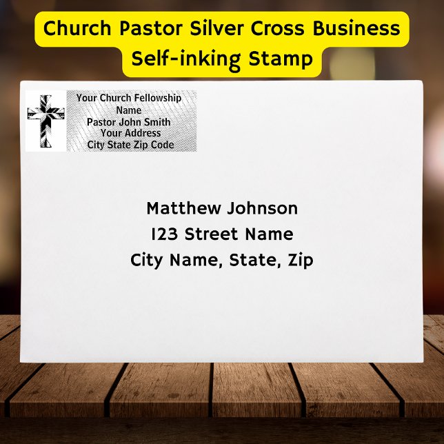 Church Pastor Silver Kor Business Självfärgande Stämpel (Church Pastor Silver Cross Business Self-inking Stamp)