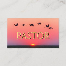 Church Pastor Sunset Birds Rosa Christian Visitkort