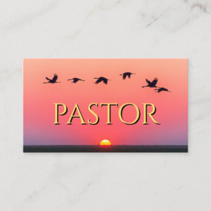 Church Pastor Sunset Birds Rosa Christian Visitkort