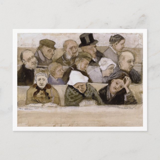 Church Pew med Worshippers, Vincent van Gogh Vykort (Framsida)
