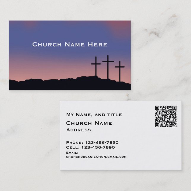 Church / Religious Three crosses with QR code Visitkort (Fram/baksida)