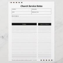 Church Service Christian Black Notes