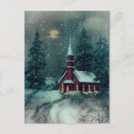 Church Snö Scene Vintage Art Vykort