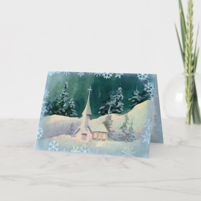 CHURCH & SNÖFLINGOR by SHARON SHARPE Helgkort (Framsida)