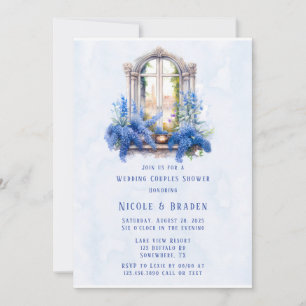 Church View Blue Blommigt Bröllop Par Shower Inbjudningar