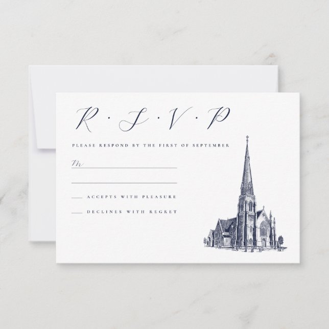 Church Vintage Venue Illustration Bröllop OSA Kort (Framsida)