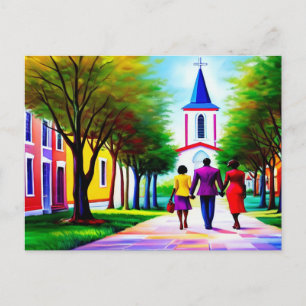 Church Walk Christian Art Postcard Vykort