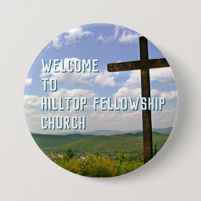 Church Welcome Pin Wooden Kor Anpassningsbar Text Knapp (Framsida)